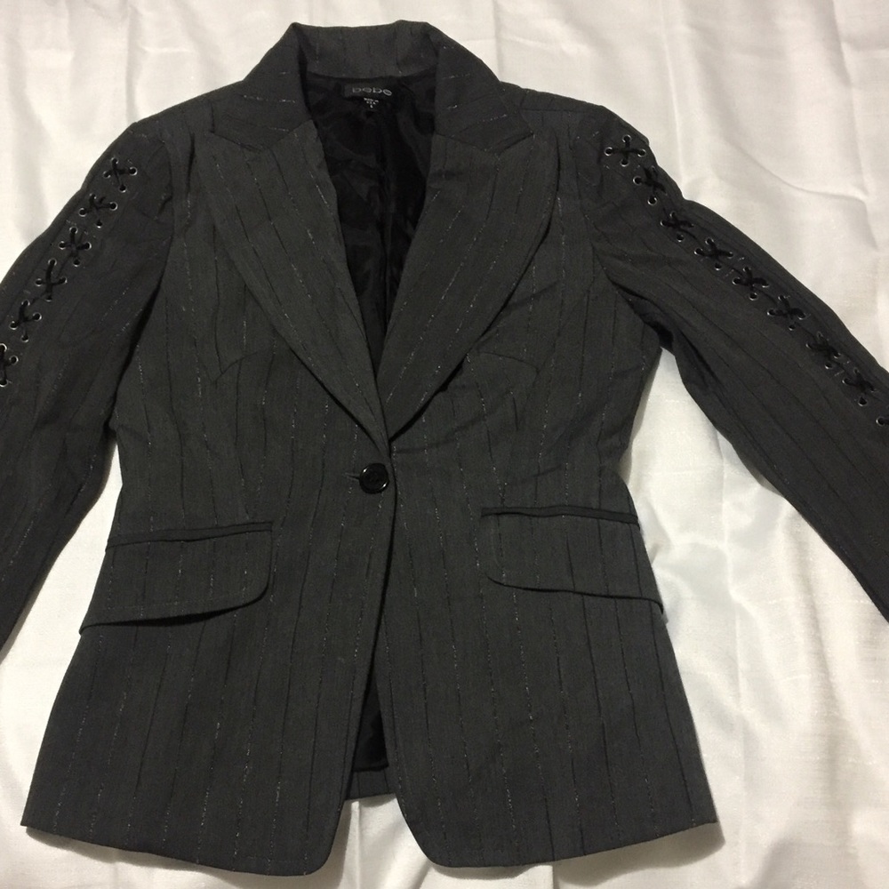Gray Striped Blazer w/ unique sleeve design, 6